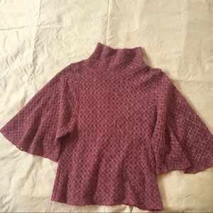 Brick red gold flowy bell sleeve sweater